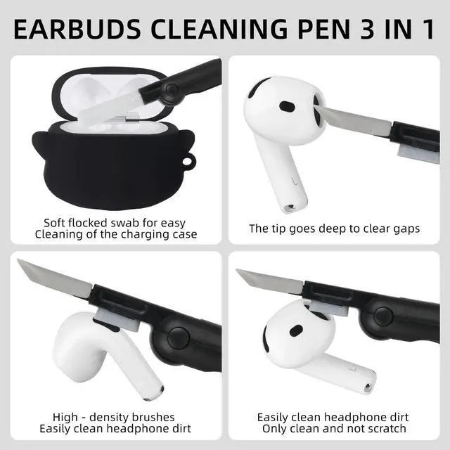Alt view image 5 of 7 - for AirPods 4 Case Cover Cute with Cleaner kit, Soft Silicone, Black | Eye can Glow in the Dark, Anime Ghost Case for AirPods 4th Generation (2024 Series) for Women Men