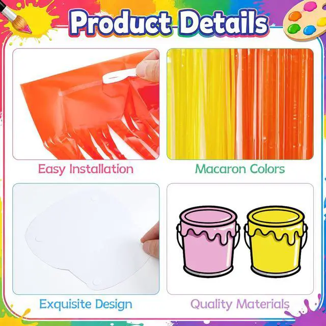 Alt view image 3 of 7 - 6 Set Art Paint Party Decoration Foil Fringe Curtains Colored Tassels Back to School Art Party Theme Streamers Splatter Backdrop Decoration for Birthday Classroom Photo Booth Props Decor
