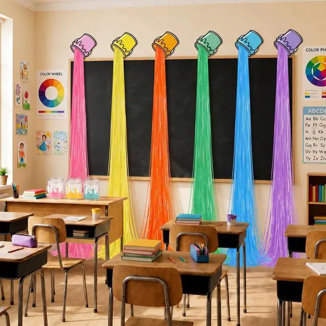 Alt view image 5 of 7 - 6 Set Art Paint Party Decoration Foil Fringe Curtains Colored Tassels Back to School Art Party Theme Streamers Splatter Backdrop Decoration for Birthday Classroom Photo Booth Props Decor