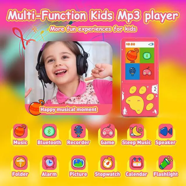 Alt view image 2 of 7 - 32GB Kids MP3 Player with Bluetooth,Speaker and 2.4" Color Screen | MP3 Player for Kids, Portable Music Player,MP3 Player with Speaker,Gift for Boys&Girls,Audiobook Player,Built-in Games