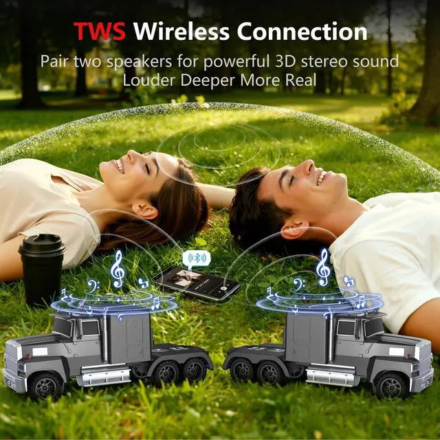 Alt view image 3 of 7 - Truck Bluetooth Speaker, Mini Truck Speaker with TWS Stereo | HD Stereo Sound,LED Lights,FM Radio, USB/TF Card Playback,Hands-Free Calls,Great Gift for Truck Lovers