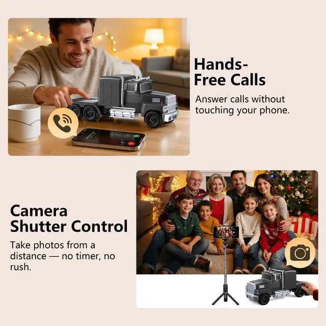 Alt view image 4 of 7 - Truck Bluetooth Speaker, Mini Truck Speaker with TWS Stereo | HD Stereo Sound,LED Lights,FM Radio, USB/TF Card Playback,Hands-Free Calls,Great Gift for Truck Lovers