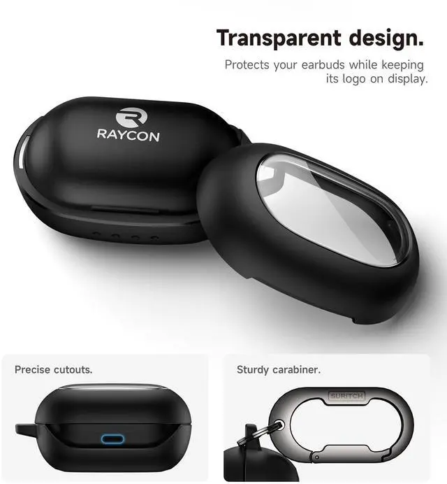 Alt view image 5 of 7 - Case for Raycon Everyday Earbuds Classic Headphones, Shockproof Magnetic Case for Raycon Bluetooth Headset True Wireless Earbuds, Protective Cover with Magnetic Lid Lock & Carabiner, Black