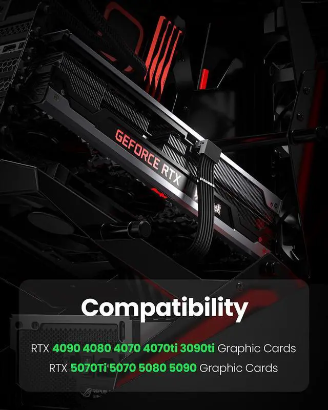 Alt view image 6 of 7 - PCIE 5.0/5.1 16pin GPU Cable Adapter, Type B, Black | 90 Degree,12V-2x6/12VHPWR (12+4)pin Male to Female, 600W, Right Angle Extender Cord, For RTX 5070 Ti 5090 5080 4090 4070Ti