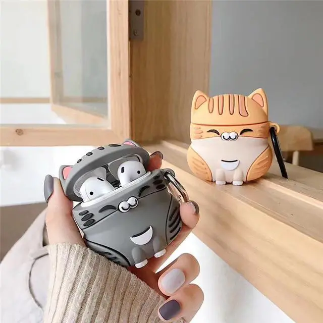 Alt view image 3 of 7 - Earphone Case for AirPods Pro 3, Cute Sitting Smiling Happy Lucky Cat Case Soft TPU Silicone Case, Lovely Yellow Grey Kitty AirPods Pro 3 Cover Protective Skin Protector -Yellow