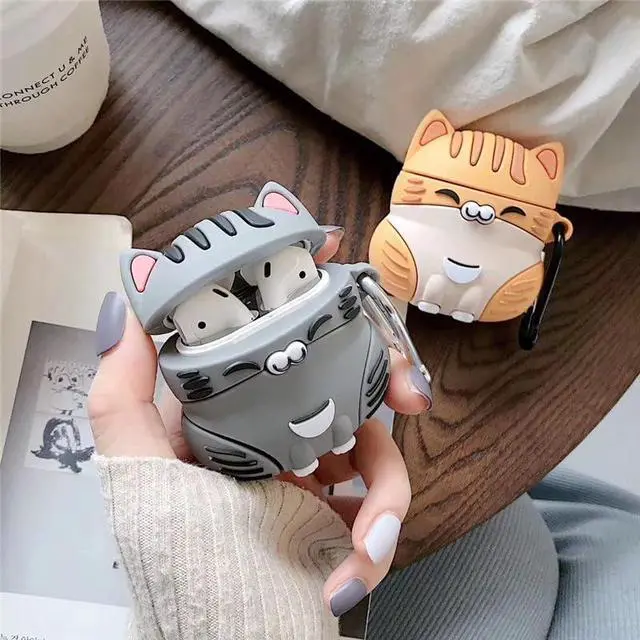 Alt view image 4 of 7 - Earphone Case for AirPods Pro 3, Cute Sitting Smiling Happy Lucky Cat Case Soft TPU Silicone Case, Lovely Yellow Grey Kitty AirPods Pro 3 Cover Protective Skin Protector -Yellow