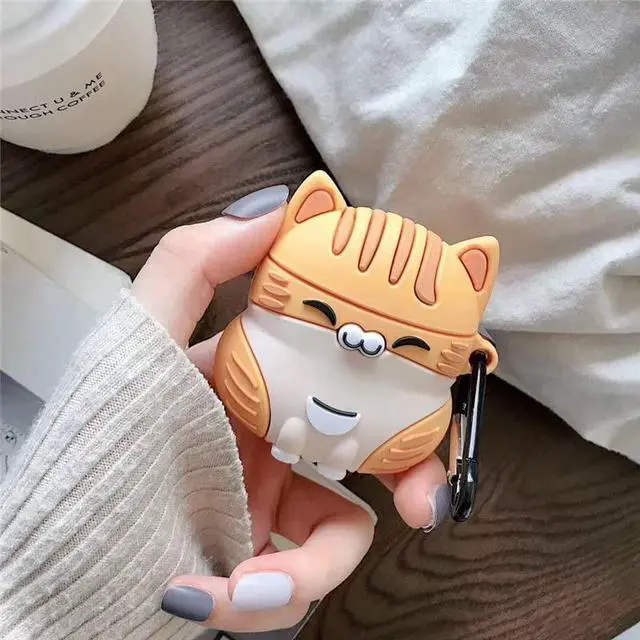Alt view image 5 of 7 - Earphone Case for AirPods Pro 3, Cute Sitting Smiling Happy Lucky Cat Case Soft TPU Silicone Case, Lovely Yellow Grey Kitty AirPods Pro 3 Cover Protective Skin Protector -Yellow