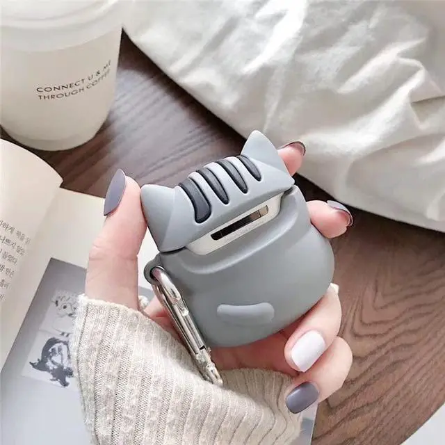Alt view image 6 of 7 - Earphone Case for AirPods Pro 3, Cute Sitting Smiling Happy Lucky Cat Case Soft TPU Silicone Case, Lovely Yellow Grey Kitty AirPods Pro 3 Cover Protective Skin Protector -Yellow