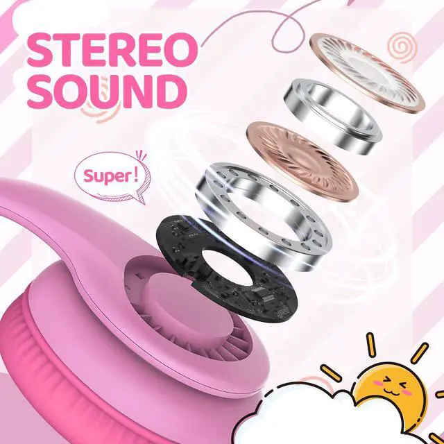 Alt view image 2 of 7 - Wired Headphones for Kids, 85dB Volume Limit, 3.5mm Kids Headphones with Cord, Adjustable, Stereo Sound Foldable Toddler headsets for School-Pink