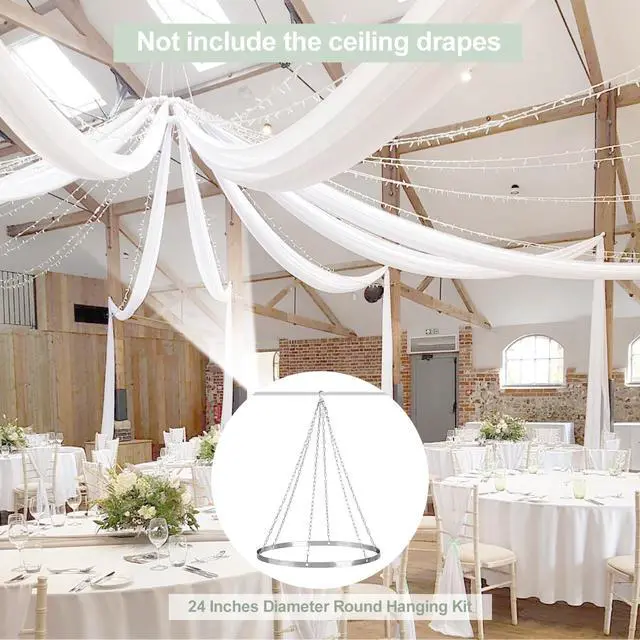 Alt view image 2 of 5 - 24 Inches Silver Metallic Ceiling Drapes Hanging Kit for 6 Panels Wedding Drapes Decorations Canopy Hoop Metal Hardware Kit