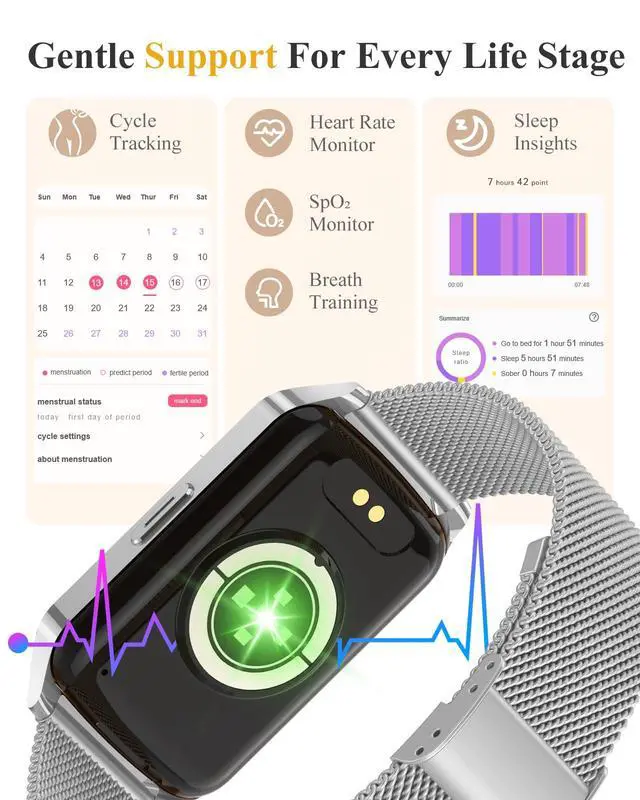 Alt view image 2 of 7 - Fitness Activity Tracker for Women Men with Step Counter, Calorie/Distance/Sleep Monitor, IP68 Waterproof for Android iPhone, Silicone Smart Watch Smartwatch with 110+ Sport Modes (Silver)