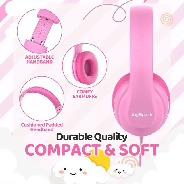 Alt view image 3 of 7 - Wired Headphones for Kids, 85dB Volume Limit, 3.5mm Kids Headphones with Cord, Adjustable, Stereo Sound Foldable Toddler headsets for School-Pink