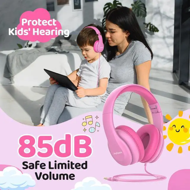 Alt view image 5 of 7 - Wired Headphones for Kids, 85dB Volume Limit, 3.5mm Kids Headphones with Cord, Adjustable, Stereo Sound Foldable Toddler headsets for School-Pink