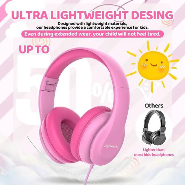 Alt view image 6 of 7 - Wired Headphones for Kids, 85dB Volume Limit, 3.5mm Kids Headphones with Cord, Adjustable, Stereo Sound Foldable Toddler headsets for School-Pink