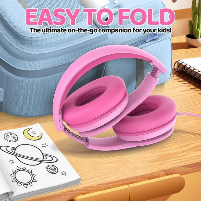 Alt view image 7 of 7 - Wired Headphones for Kids, 85dB Volume Limit, 3.5mm Kids Headphones with Cord, Adjustable, Stereo Sound Foldable Toddler headsets for School-Pink