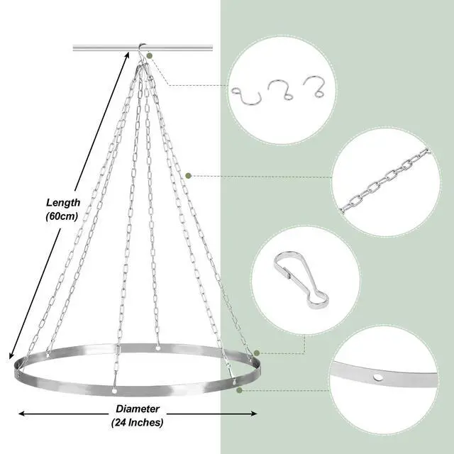 Alt view image 4 of 5 - 24 Inches Silver Metallic Ceiling Drapes Hanging Kit for 6 Panels Wedding Drapes Decorations Canopy Hoop Metal Hardware Kit
