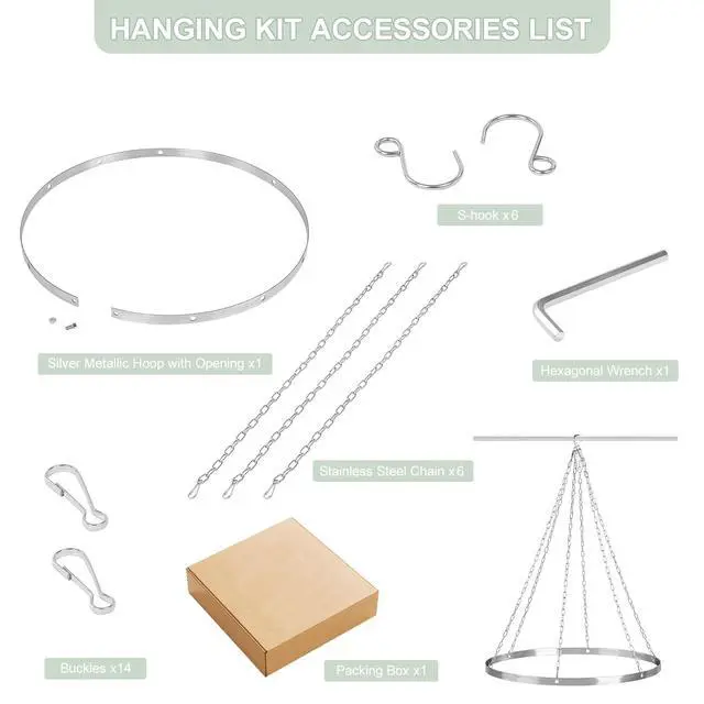 Alt view image 5 of 5 - 24 Inches Silver Metallic Ceiling Drapes Hanging Kit for 6 Panels Wedding Drapes Decorations Canopy Hoop Metal Hardware Kit