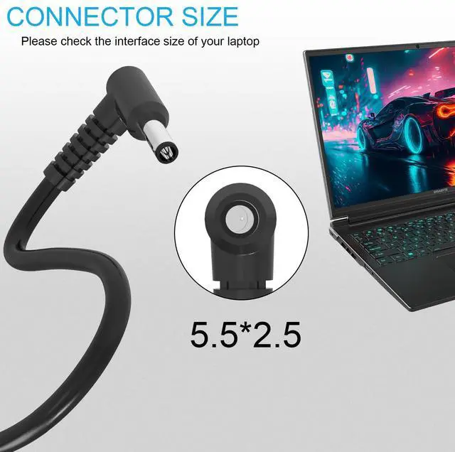 Alt view image 3 of 7 - 180W Gigabyte Charger for Original Gigabyte G5 kf5 md gd kd kf G6 k9 kf | (2023 2024) Aero 14 15 15X,Aorus 7 SA WA X3 P57W V6-CF2 Gaming Laptop Adapter Power Cord Supply
