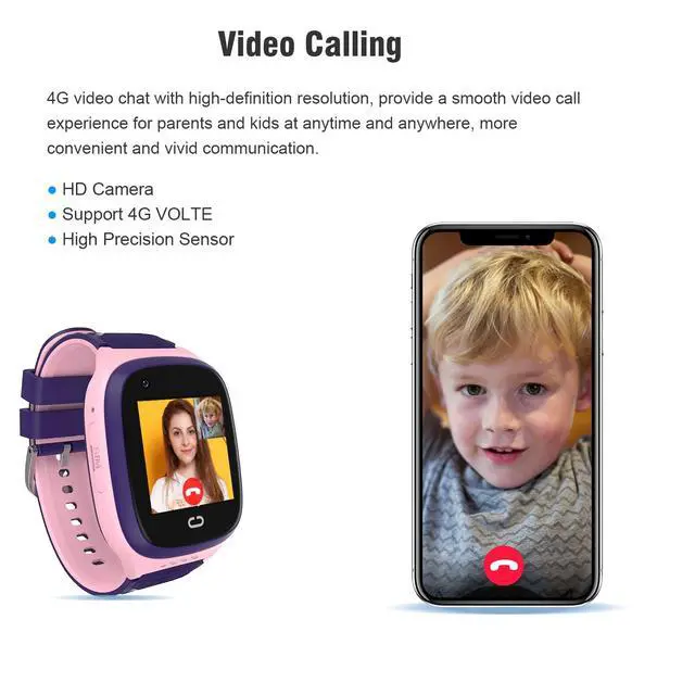 Alt view image 2 of 7 - 4G Kids Smart Watch GPS Tracker - Smartwatch with Two Way Call Video Calling 7 Puzzle Games Voice Chat SOS School Mode Pedometer Geo-Fence Touch Screen Alarm Clock Smartwatches for Boys Girls