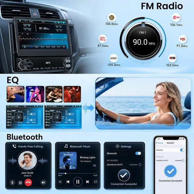Alt view image 5 of 7 - 7 Inch Flip Out Touchscreen Car Stereo-Single DIN with Bluetooth 5.0, Mirror Link, Backup Camera & Type-C Fast Charging | Compatible with Most Vehicles