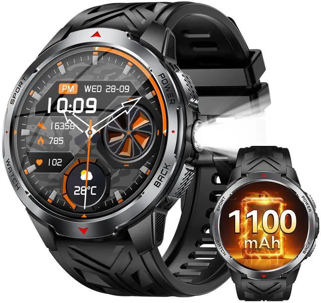 Main image of Military Smart Watch for Men with 1100 mAh Battery/LED Flashlight/1.7" HD | Rugged Tactical Smartwatch with Text and Call/Compass, 5ATM Waterproof Fitness Tracker with HR/Sleep Monitor for iOS Android