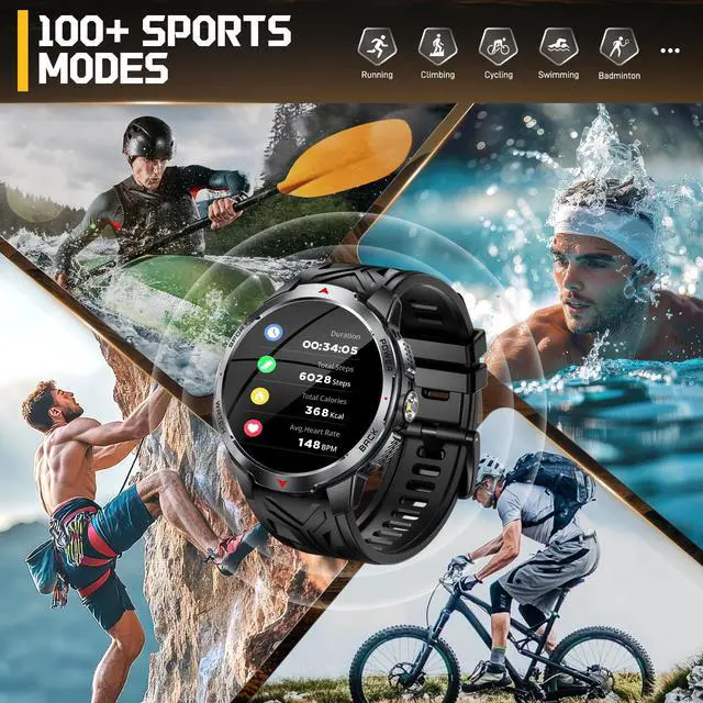 Alt view image 3 of 7 - Military Smart Watch for Men with 1100 mAh Battery/LED Flashlight/1.7" HD | Rugged Tactical Smartwatch with Text and Call/Compass, 5ATM Waterproof Fitness Tracker with HR/Sleep Monitor for iOS Android