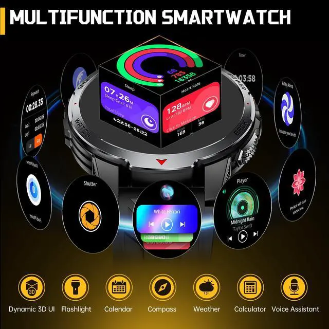 Alt view image 6 of 7 - Military Smart Watch for Men with 1100 mAh Battery/LED Flashlight/1.7" HD | Rugged Tactical Smartwatch with Text and Call/Compass, 5ATM Waterproof Fitness Tracker with HR/Sleep Monitor for iOS Android