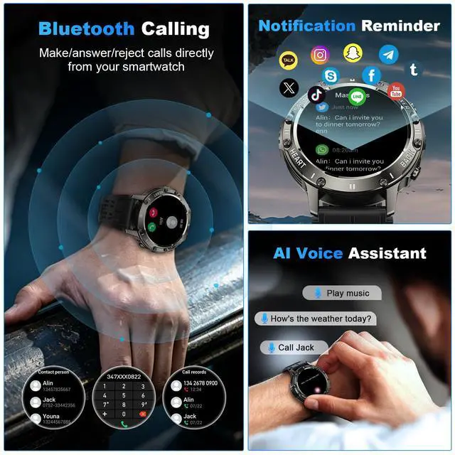 Alt view image 2 of 7 - Smart Watch for Men Fitness Tracker: Waterproof Make Answer Call Running Digital Mens Watches Military Smartwatch Android Phone iPhone Samsung Compatible SpO2 Sleep Heart Rate Monitor Step Pedometer