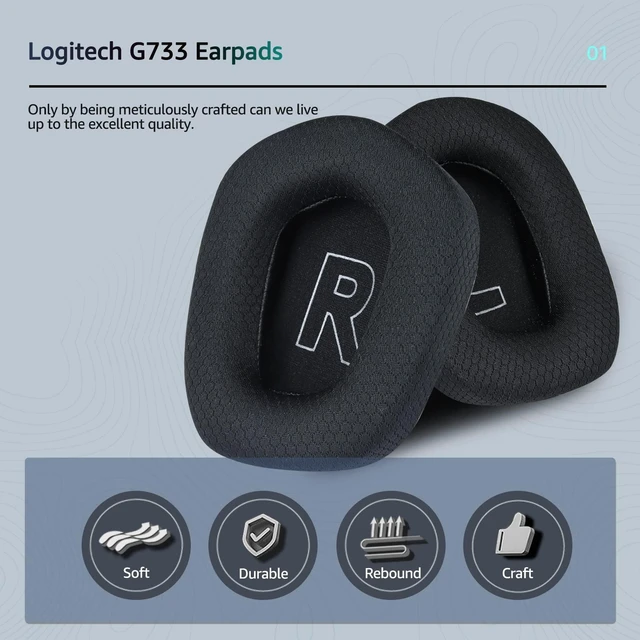 Alt view image 2 of 7 - Fabric Replacement Ear Pads for Logitech G733 Gaming Headset, Also Fit Logitech G335 Wireless Headphone, EarPads Accessories with Soft Mesh Fabric & Isolation Foam (Black)