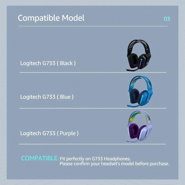 Alt view image 2 of 7 - Fabric Replacement Ear Pads for Logitech G733 Gaming Headset, Also Fit Logitech G335 Wireless Headphone, EarPads Accessories with Soft Mesh Fabric & Isolation Foam (Purple)