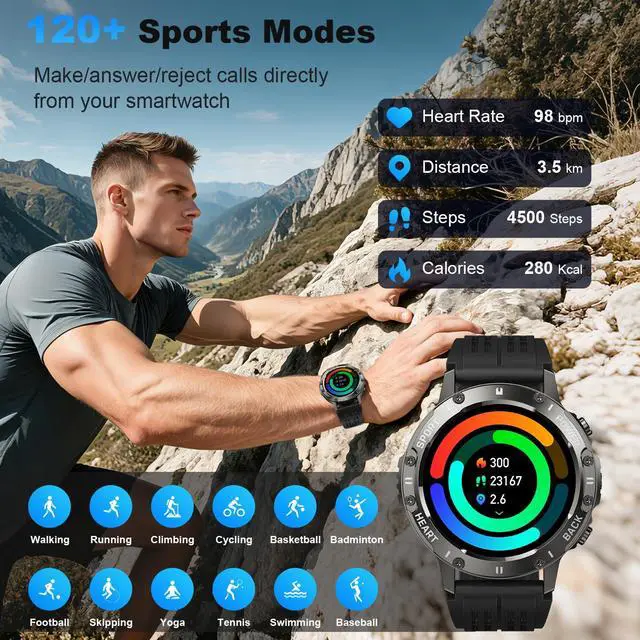 Alt view image 4 of 7 - Smart Watch for Men Fitness Tracker: Waterproof Make Answer Call Running Digital Mens Watches Military Smartwatch Android Phone iPhone Samsung Compatible SpO2 Sleep Heart Rate Monitor Step Pedometer
