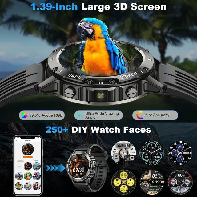 Alt view image 6 of 7 - Smart Watch for Men Fitness Tracker: Waterproof Make Answer Call Running Digital Mens Watches Military Smartwatch Android Phone iPhone Samsung Compatible SpO2 Sleep Heart Rate Monitor Step Pedometer