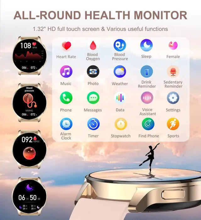 Alt view image 6 of 7 - Smart Watch for Women (Answer/Make Call), Fitness Tracker for Android and iOS Phones Waterproof Smartwatch with 1.32" HD Full Touch Screen AI Voice Control Heart Rate Sleep Monitor Pedometer