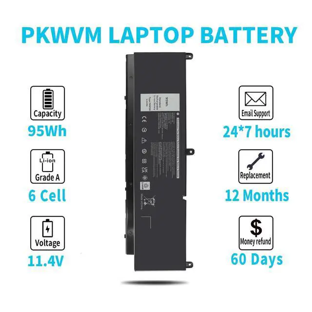 Alt view image 5 of 6 - 95Wh Type PKWVM 11.4V Laptop Battery Replacement for Dell Precision 7550 7560 7750 7760 P93F P93F001 P93F002 P44E P44E001 P44E002 453-BBCQ C903V CR72X 17C06 0CR72X 0447VR 068N03