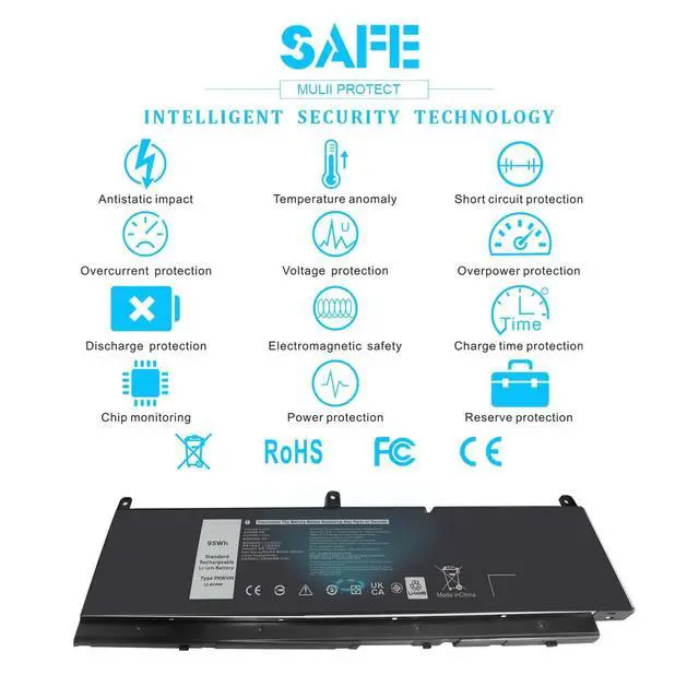 Alt view image 6 of 6 - 95Wh Type PKWVM 11.4V Laptop Battery Replacement for Dell Precision 7550 7560 7750 7760 P93F P93F001 P93F002 P44E P44E001 P44E002 453-BBCQ C903V CR72X 17C06 0CR72X 0447VR 068N03