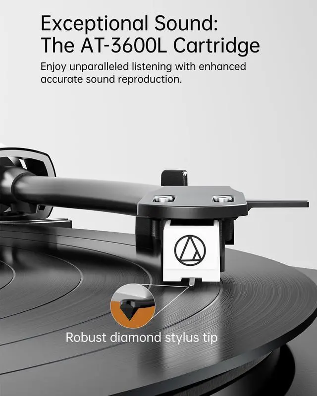Alt view image 2 of 7 - Automatic Record Player, Bluetooth Belt Drive Vinyl Turntable, Magnetic AT-3600L Cartridge, Bluetooth in & Out, Hi-Fi Stereo Speakers, Aux in Headphone, RCA Out with Remote Control