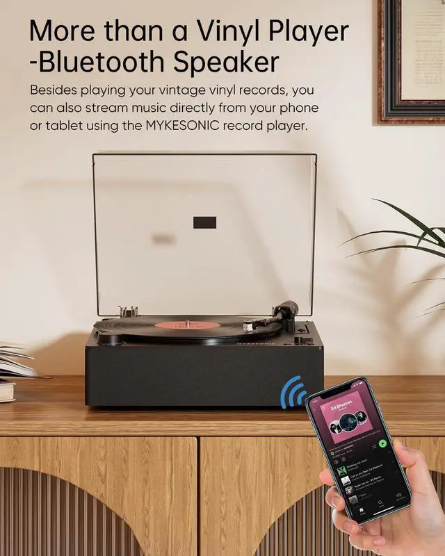 Alt view image 6 of 7 - Automatic Record Player, Bluetooth Belt Drive Vinyl Turntable, Magnetic AT-3600L Cartridge, Bluetooth in & Out, Hi-Fi Stereo Speakers, Aux in Headphone, RCA Out with Remote Control