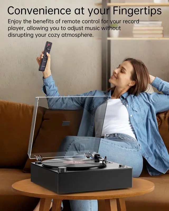 Alt view image 4 of 7 - Automatic Record Player, Bluetooth Belt Drive Vinyl Turntable, Magnetic AT-3600L Cartridge, Bluetooth in & Out, Hi-Fi Stereo Speakers, Aux in Headphone, RCA Out with Remote Control