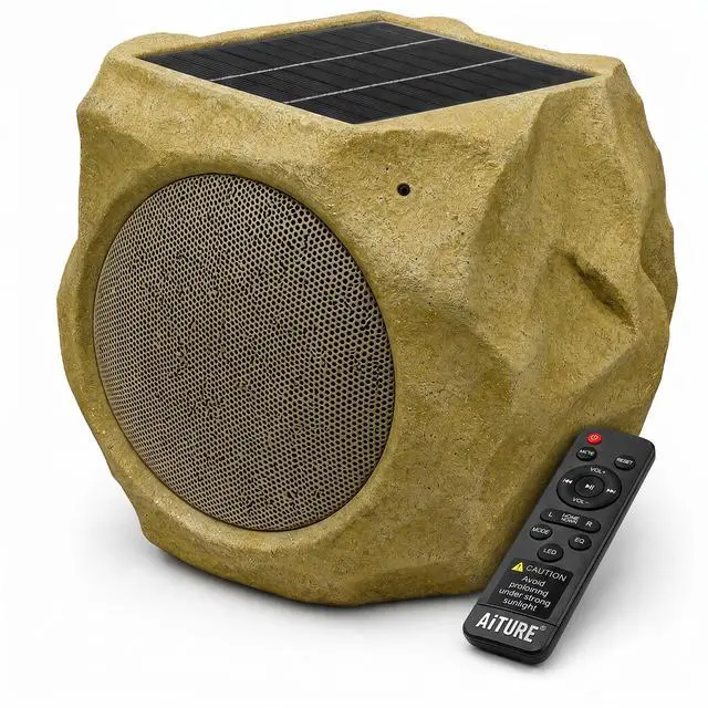 Main image of 8 Inch Solar Rock Speaker Peak 80W Deep Bass, 22Hr Playtime, Bluetooth 5.4 Hi-Fi Stereo, Waterproof/Multi-Sync 200 Speakers, Auto-Pairing Auracast, Remote Control for Patio Garage Home