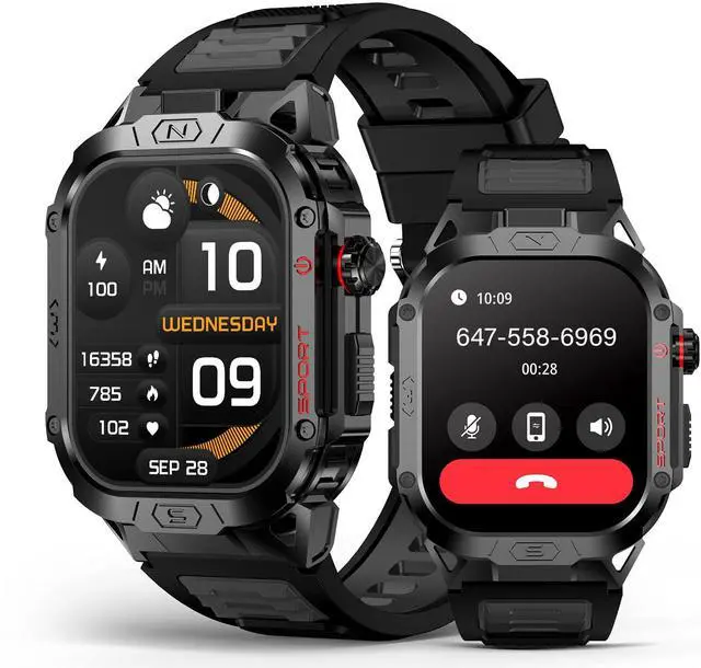 Main image of Military Smart Watch for Men, 2.02" Screen, 100+ Sport Modes, Android iOS | Heart Rate Blood Oxygen Blood Pressure Sleep, 100+ Sport Modes Fitness Tracker, Outdoor Sport Smartwatch with Flashlight