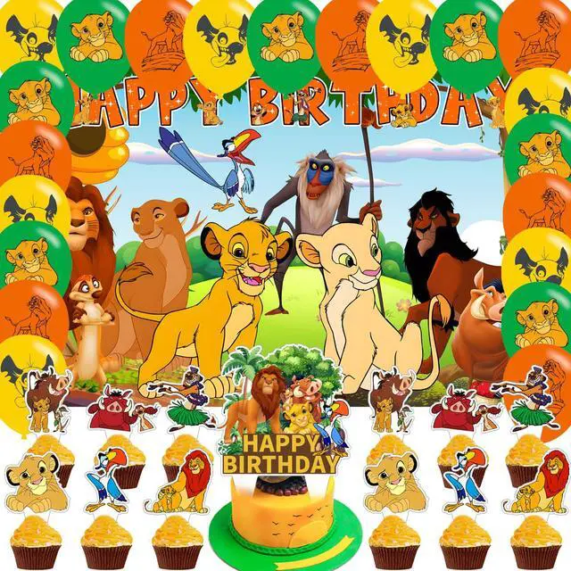 Main image of Lion Birthday Party Backdrop,Lion Party Decoration, Cartoon Lion Themed Happy Birthday Banner Shoot Photo Backgrounds Props for Party 5x3ft