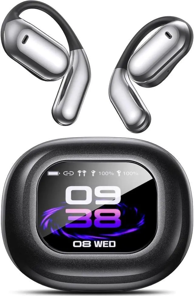 Main image of AI Language Translation Earbuds, OWS LCD Touchscreen Real-Time Translator for 144 Languages & Accents Includes Free Subscription Translation Device Earphones for Travel Business Learning, Black 1