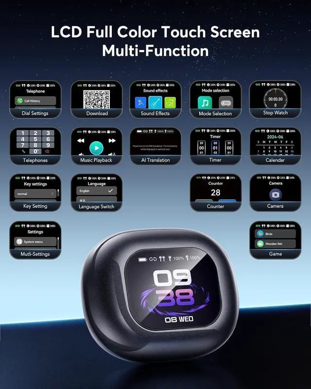 Alt view image 4 of 7 - AI Language Translation Earbuds, OWS LCD Touchscreen Real-Time Translator for 144 Languages & Accents Includes Free Subscription Translation Device Earphones for Travel Business Learning, Black 1