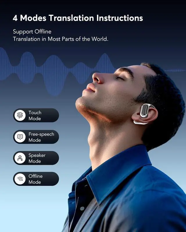 Alt view image 6 of 7 - AI Language Translation Earbuds, OWS LCD Touchscreen Real-Time Translator for 144 Languages & Accents Includes Free Subscription Translation Device Earphones for Travel Business Learning, Black 1
