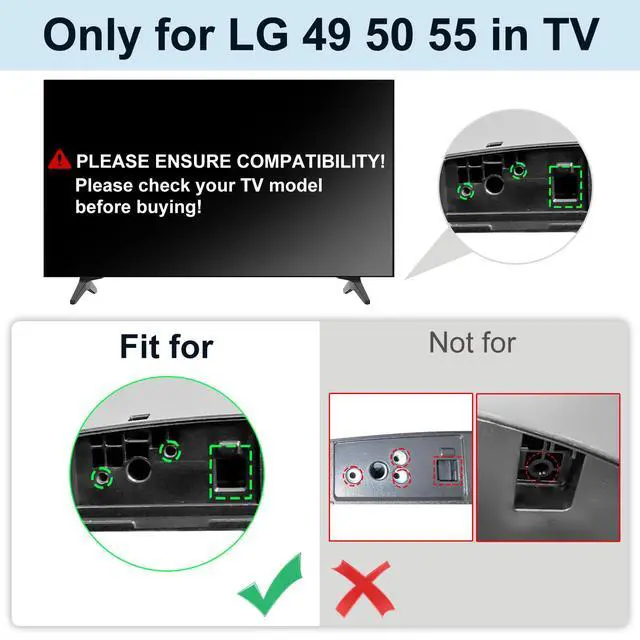 Alt view image 3 of 7 - 49" 50" 55" TV Stand for LG TV Legs for 55UJ6300 55UJ6540 55UK6200 55UK6300 55UK6500 55LJ550M 55UM7300 55UN6900 55LJ5550 50UK6500 49UK6300 MAM643660 MEZ64114730 Replacement Legs for LG TV with Screws