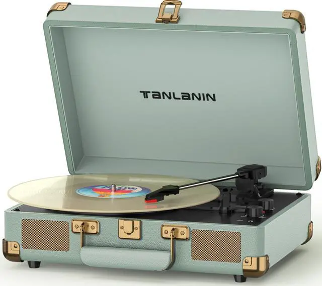 Main image of Portable Record Player with Bluetooth Input, 3-Speed Belt-Drive Suitcase Turntable, Built-in Stereo Speakers, Bass/Treble Control, RCA Output, AUX Input & Headphone Jack, Sage Green