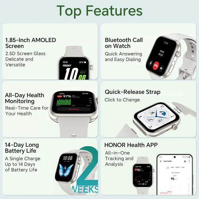 Alt view image 2 of 7 - Choice Watch 2i, 1.85 inch AMOLED, Bluetooth Calling Smart Watch, 14 Days Battery Life, Compatible with Android and iOS, Heart Rate Monitor Smartwatch, IP68, Black