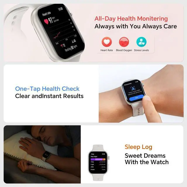Alt view image 5 of 7 - Choice Watch 2i, 1.85 inch AMOLED, Bluetooth Calling Smart Watch, 14 Days Battery Life, Compatible with Android and iOS, Heart Rate Monitor Smartwatch, IP68, Black