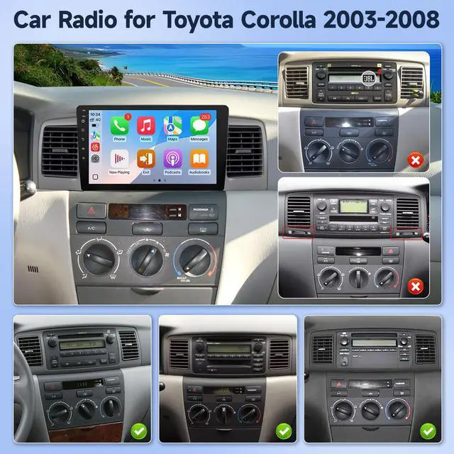 Alt view image 2 of 7 - Car Radio Stereo for Toyota Corolla 2003 2004 2005 2006 2007 2008 Upgrade with Wireless Carplay Android Auto, 9'' Touchscreen with Bluetooth GPS Navigation WiFi SWC Backup Camera Mic Pantalla