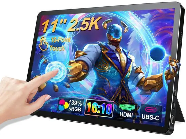 Main image of 11" 2.5K Touchscreen Portable Monitor, 2560x1600 IPS Display 16:10,USB-C & Mini HDMI, VESA Stand Compatible with Laptops, Desktops, Phones, PS, Mac, Xbox, Switch, and Other Gaming